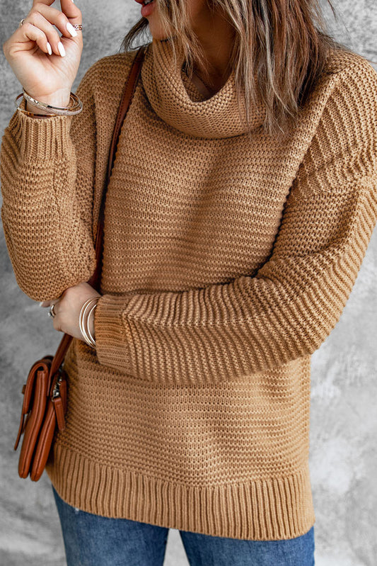 Khaki Cozy Long Sleeves Turtleneck Sweater