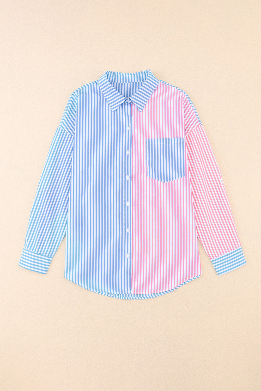 Sky Blue Contrast Striped Print Shirt