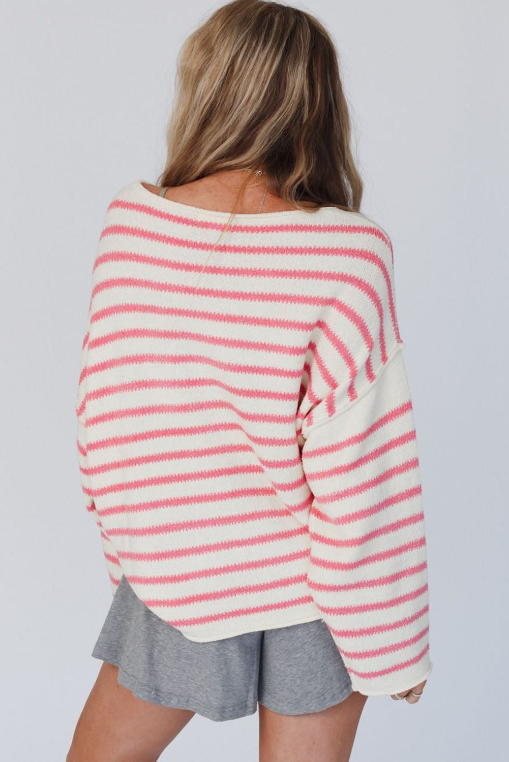 Pink Striped Drop Shoulder Oversized Sweater