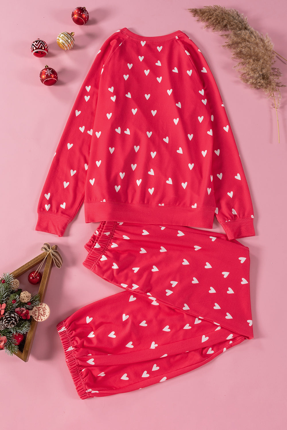 Fiery Red Valentines Heart Print Pants Set