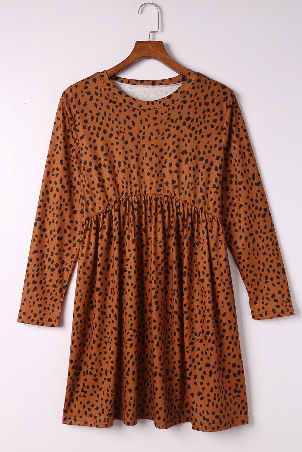 Brown Leopard Long Sleeve Babydoll Dress