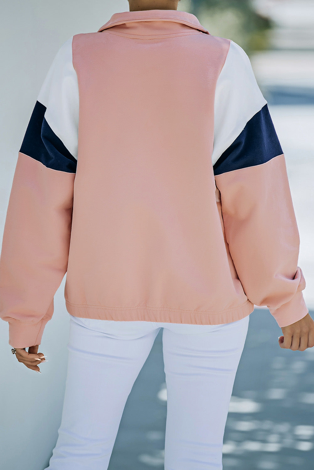 Pink Color Block Patch Bicep Quarter Zip Sweatshirt