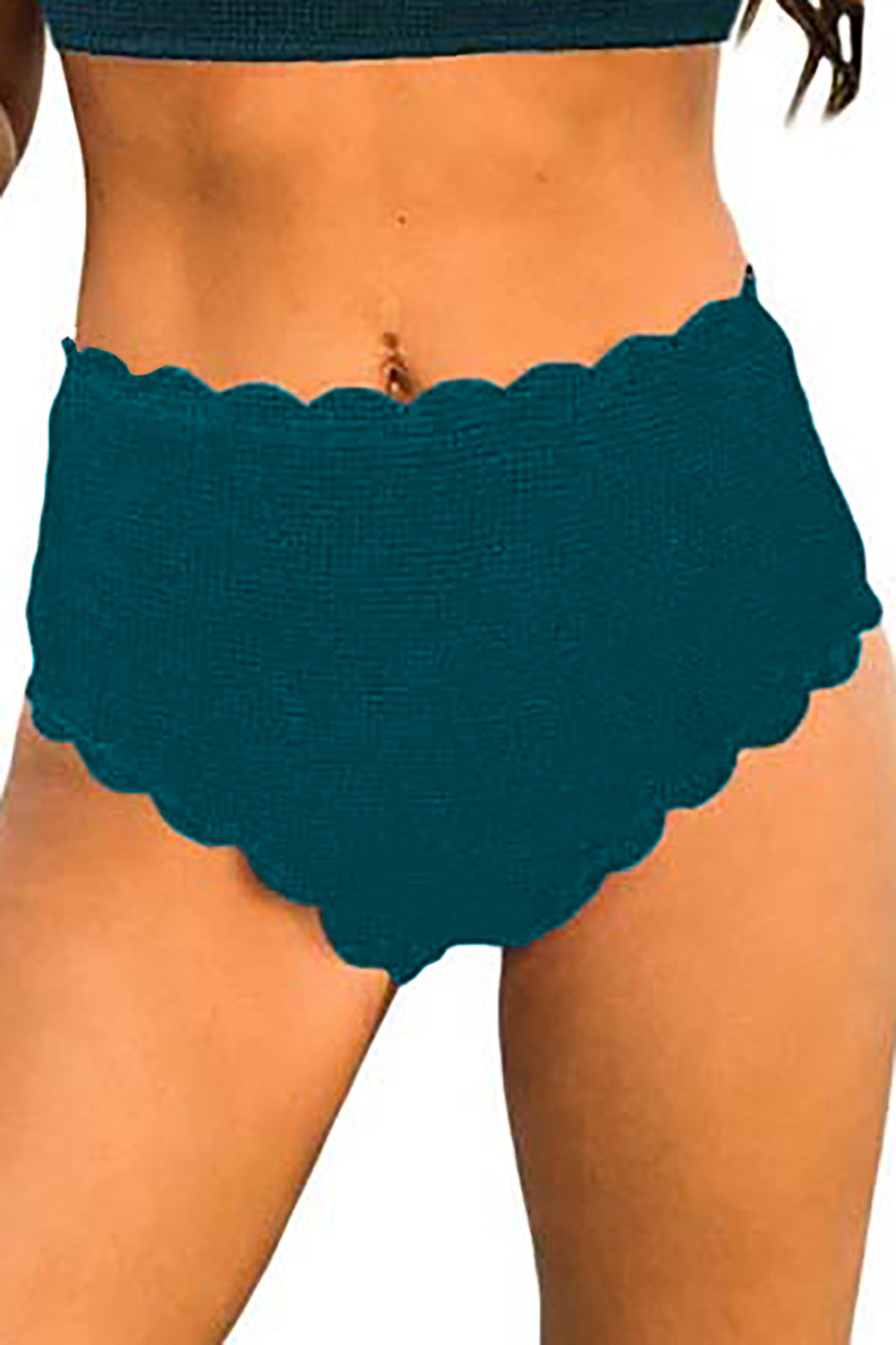 Green Scalloped Edge High Waist Bikini Panty