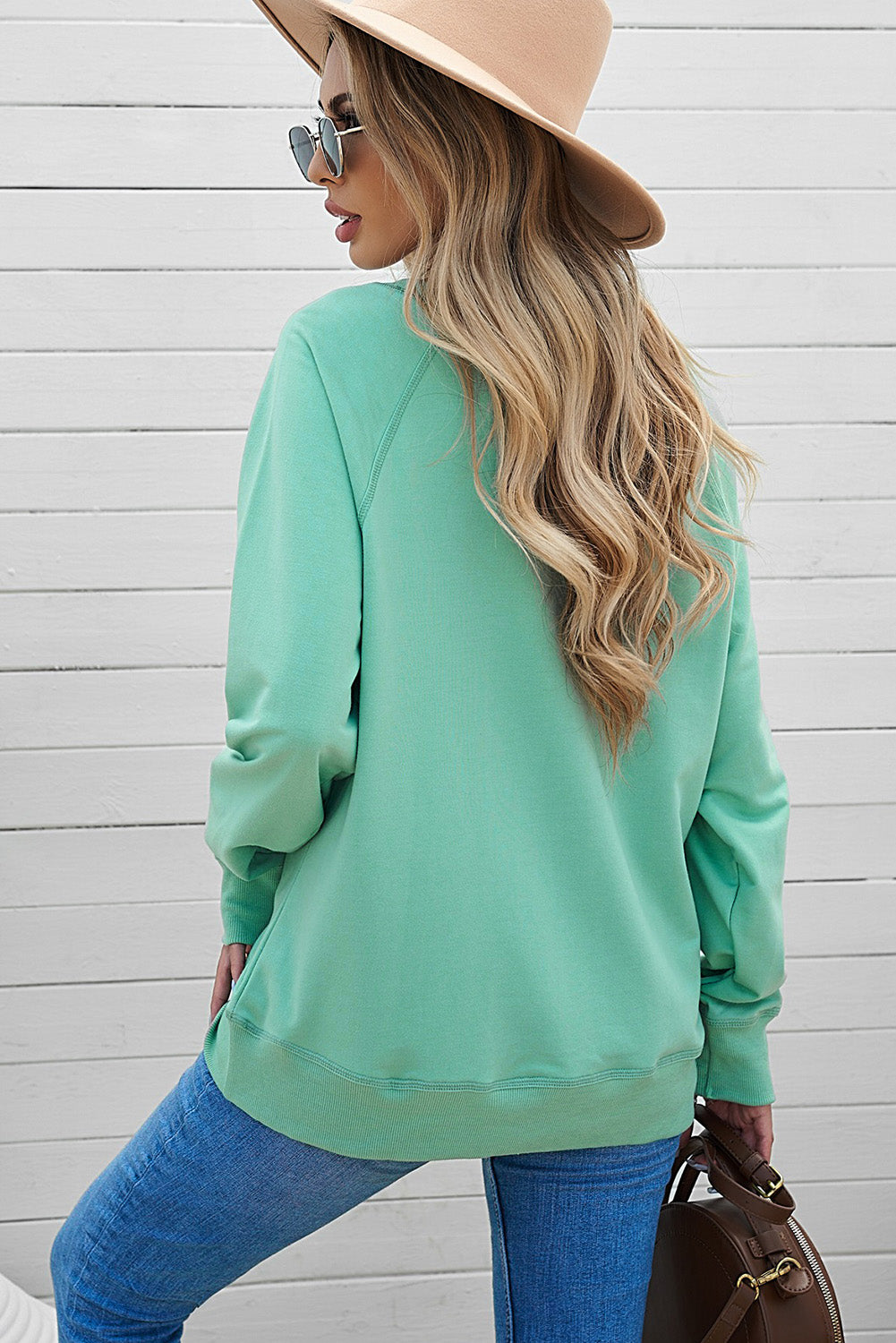 Green French Terry Cotton Blend Pullover Sweatshirt