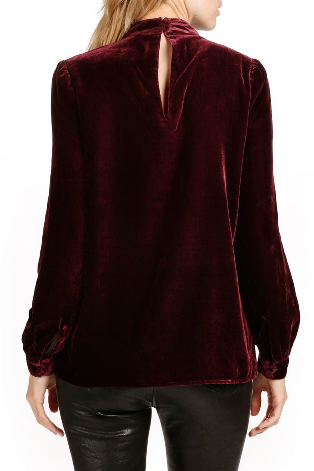 Biking Red Choker Neck Hollow-out Velvet Blouse