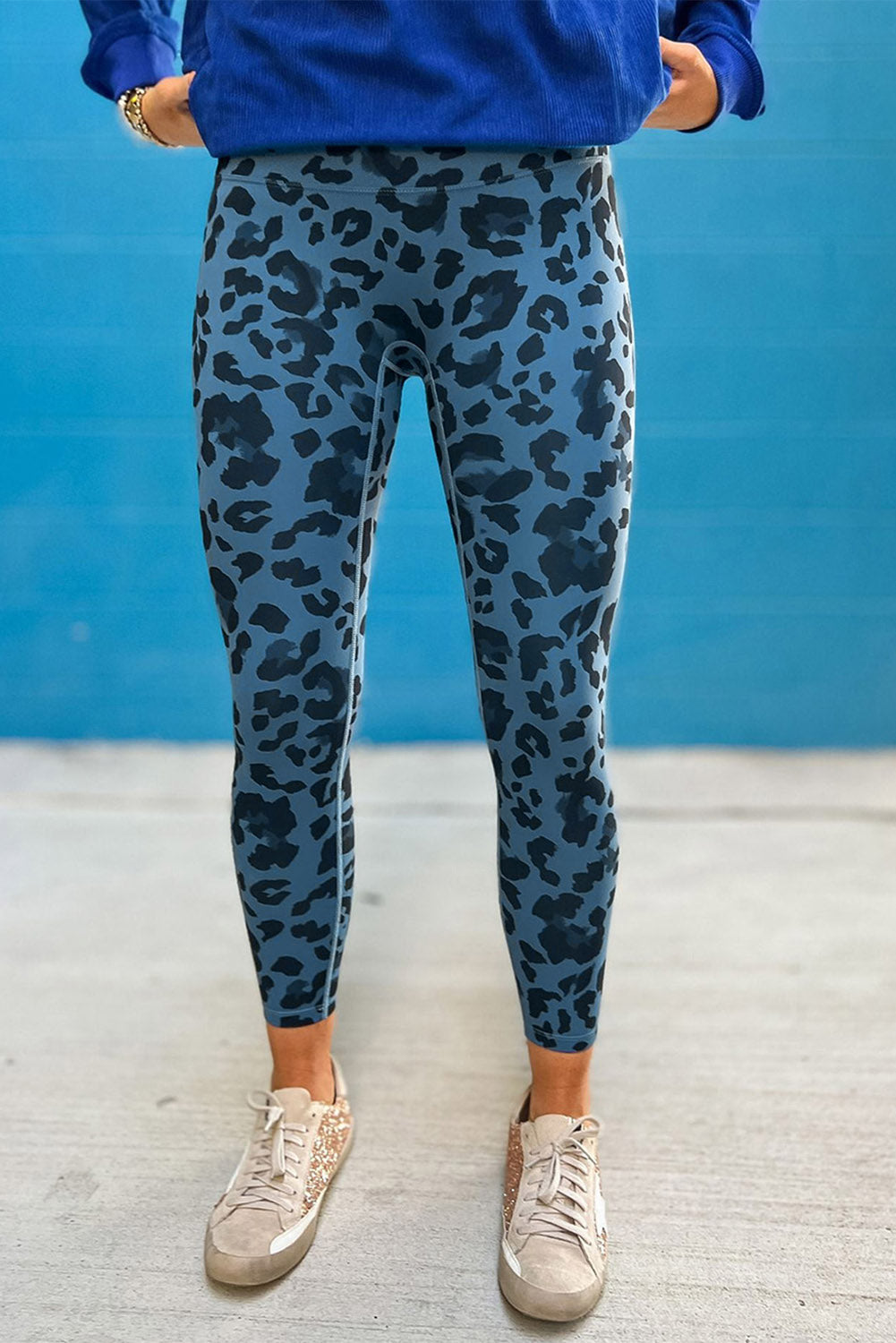 Blue Classic Leopard Print Active Leggings Emmeline s Fashion