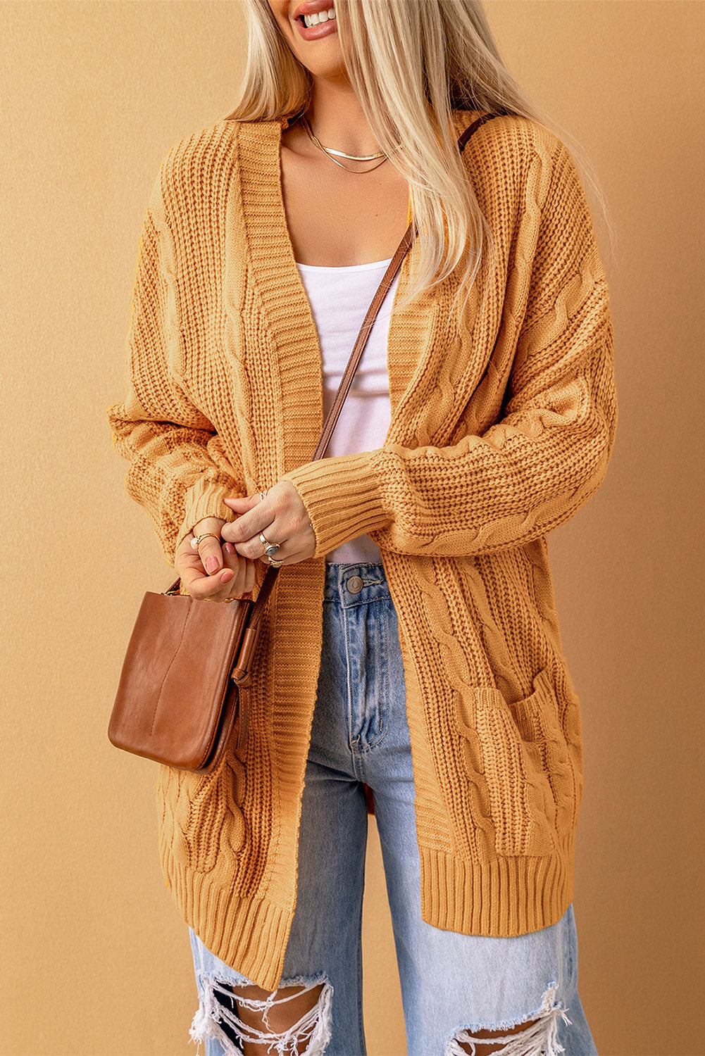 Mustard Knit Texture Long Cardigan