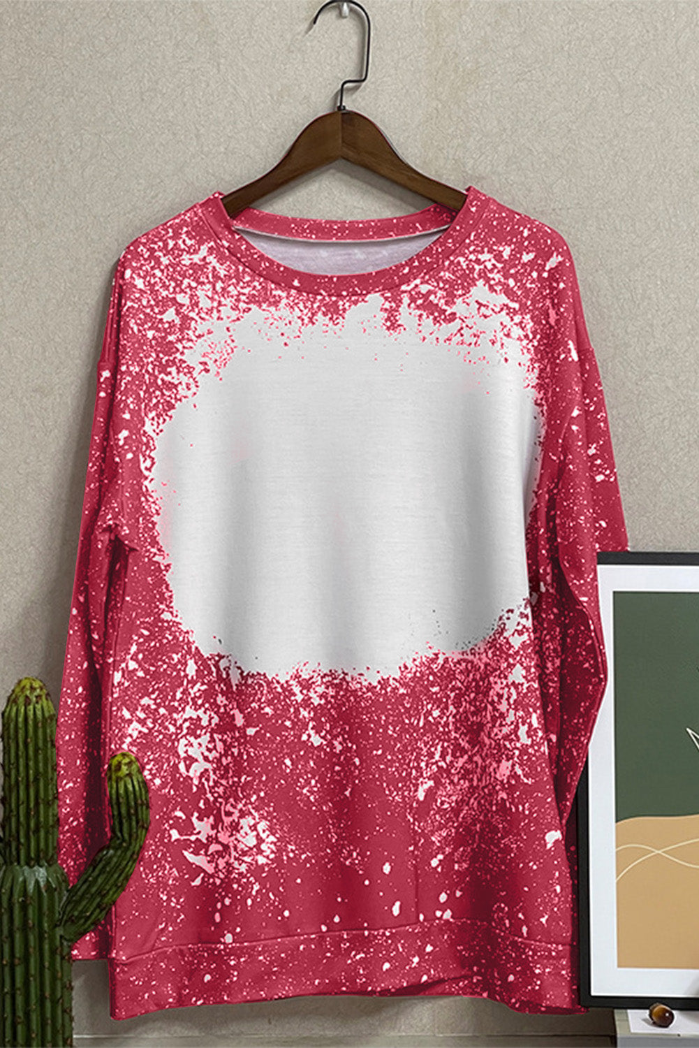 Fiery Red Tie-dyed Crew Neck Pullover Sweatshirt