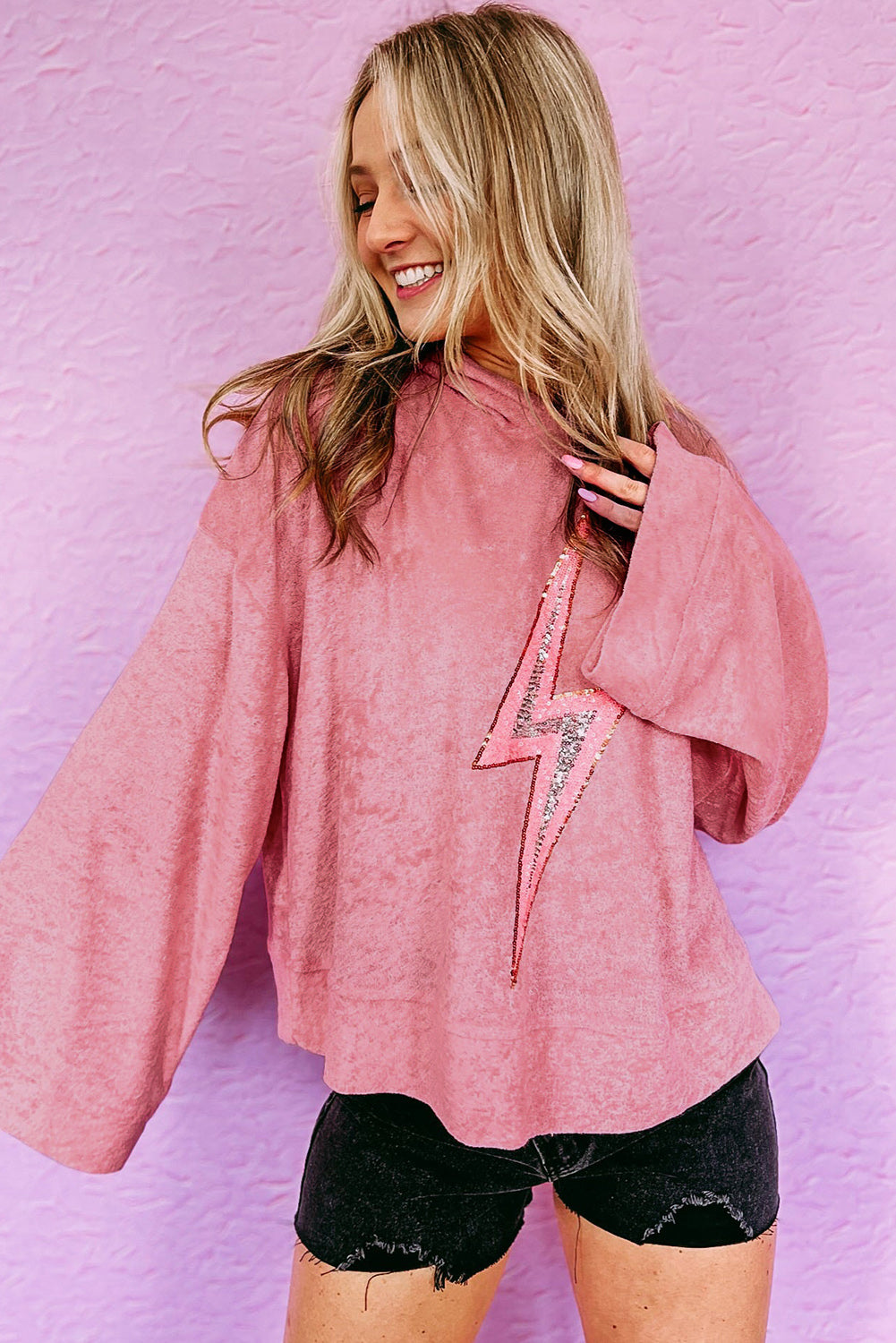 Pink Thunder Bolt Sequin Oversized Hoodie