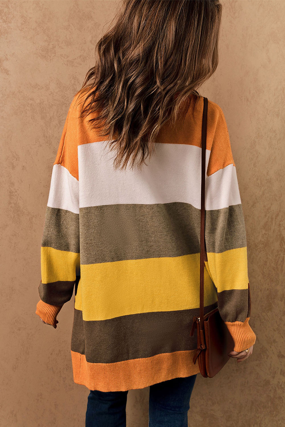 Open Front Pocketed Colorblock Cardigan