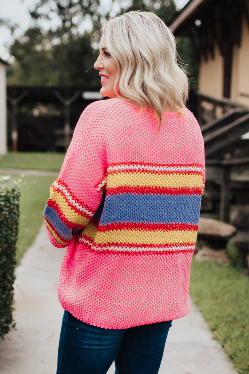 Pink Plus Size Stripe Oversized Sweater