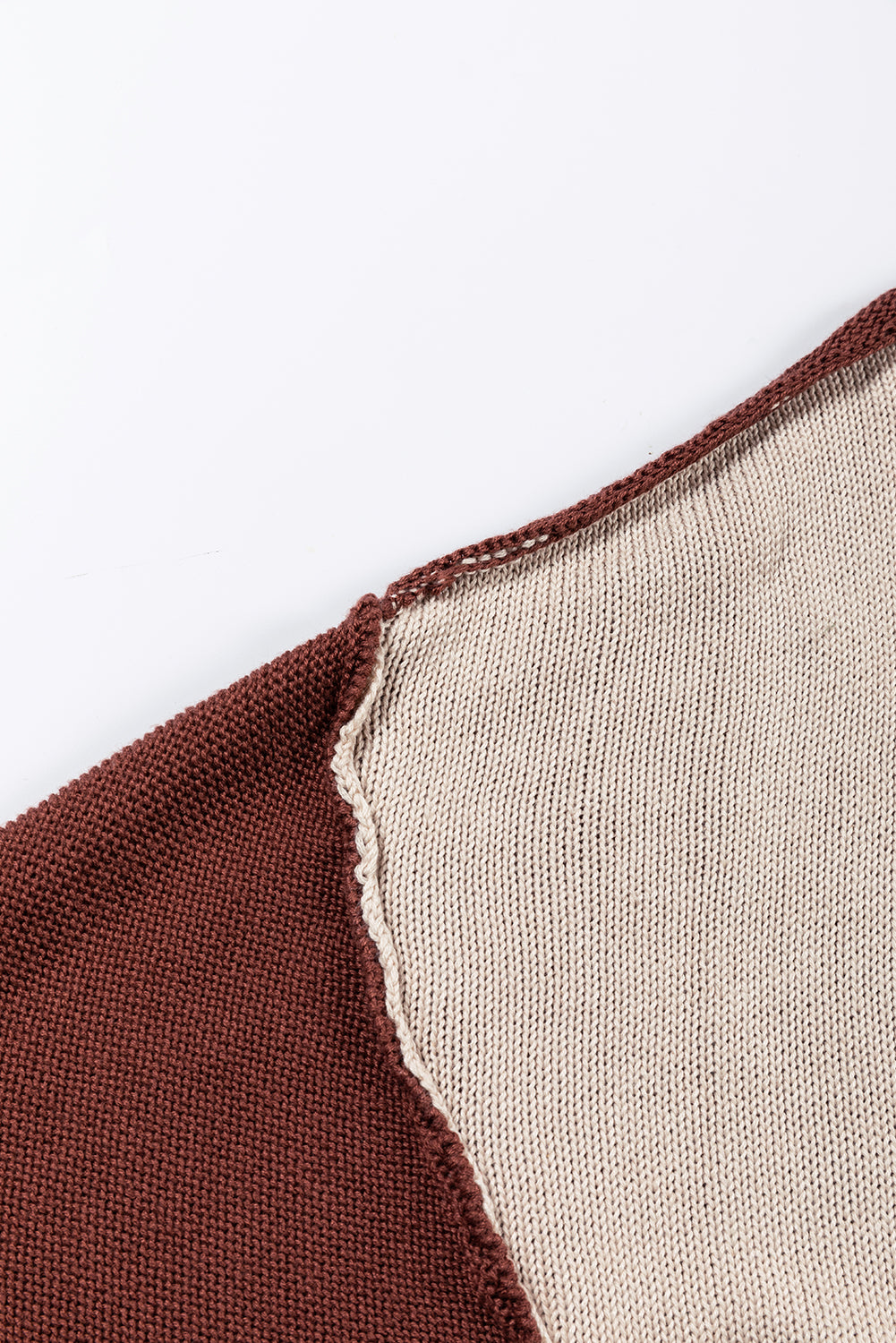 Coffee Colorblock Bishop Sleeve Ribbed Trim Sweater