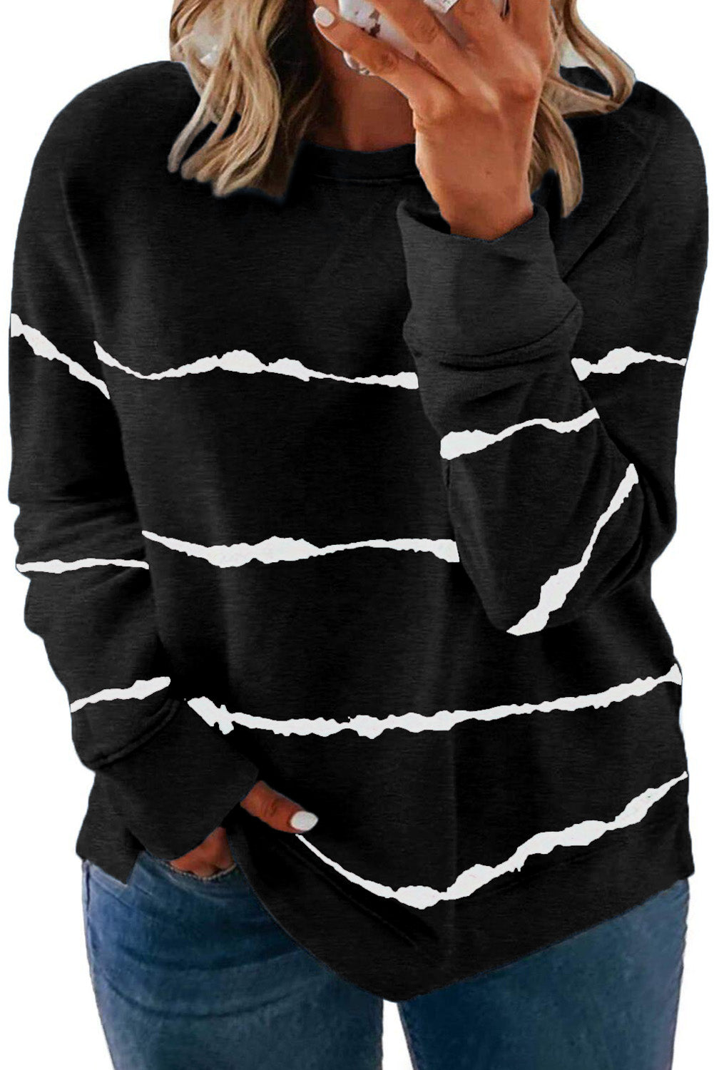 Black Tie-dye Stripes Plus Size Sweatshirt