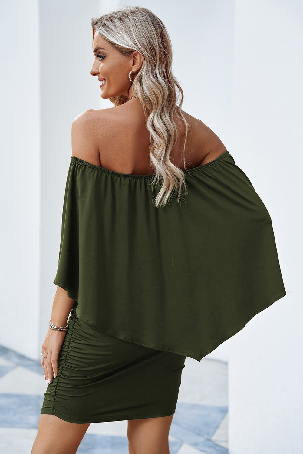 Dressing Layered Army Green Mini Poncho Dress