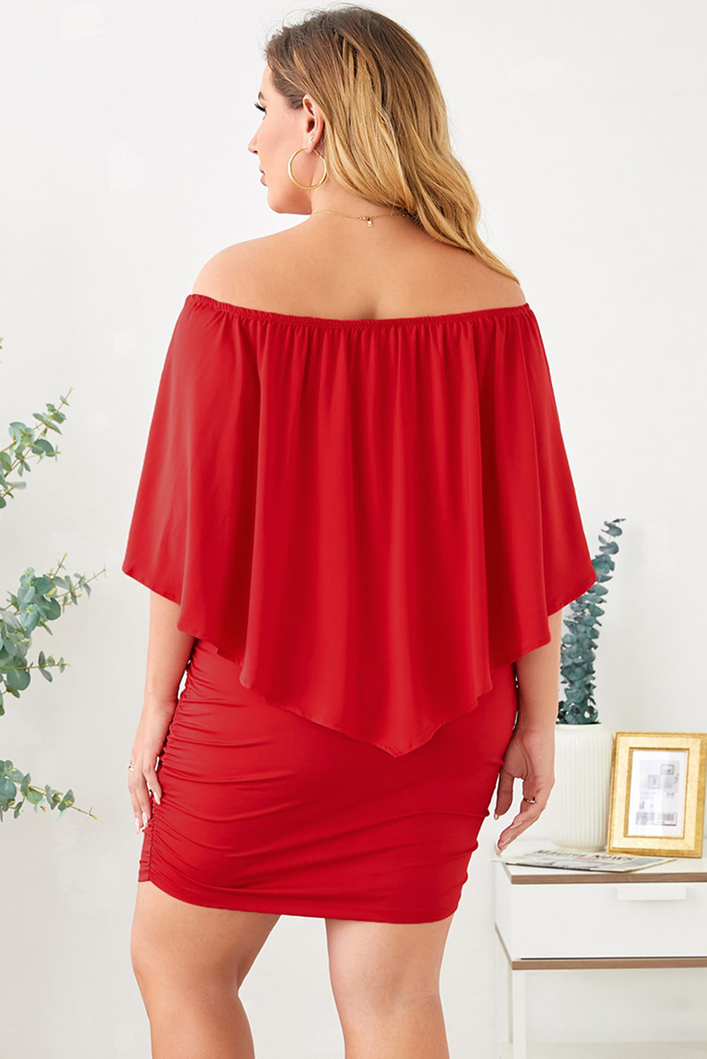 Plus size  Dressing Layered Fiery Red Mini Poncho Dress