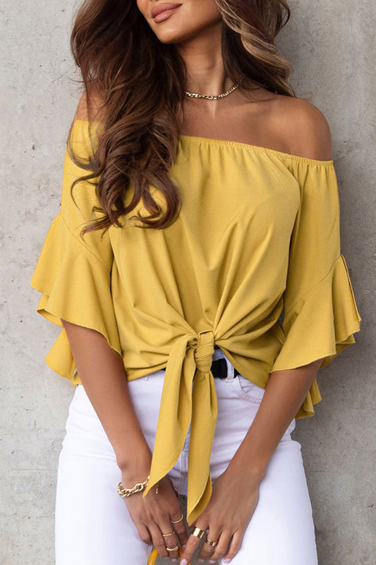 Yellow Solid Off the Shoulder Blouses