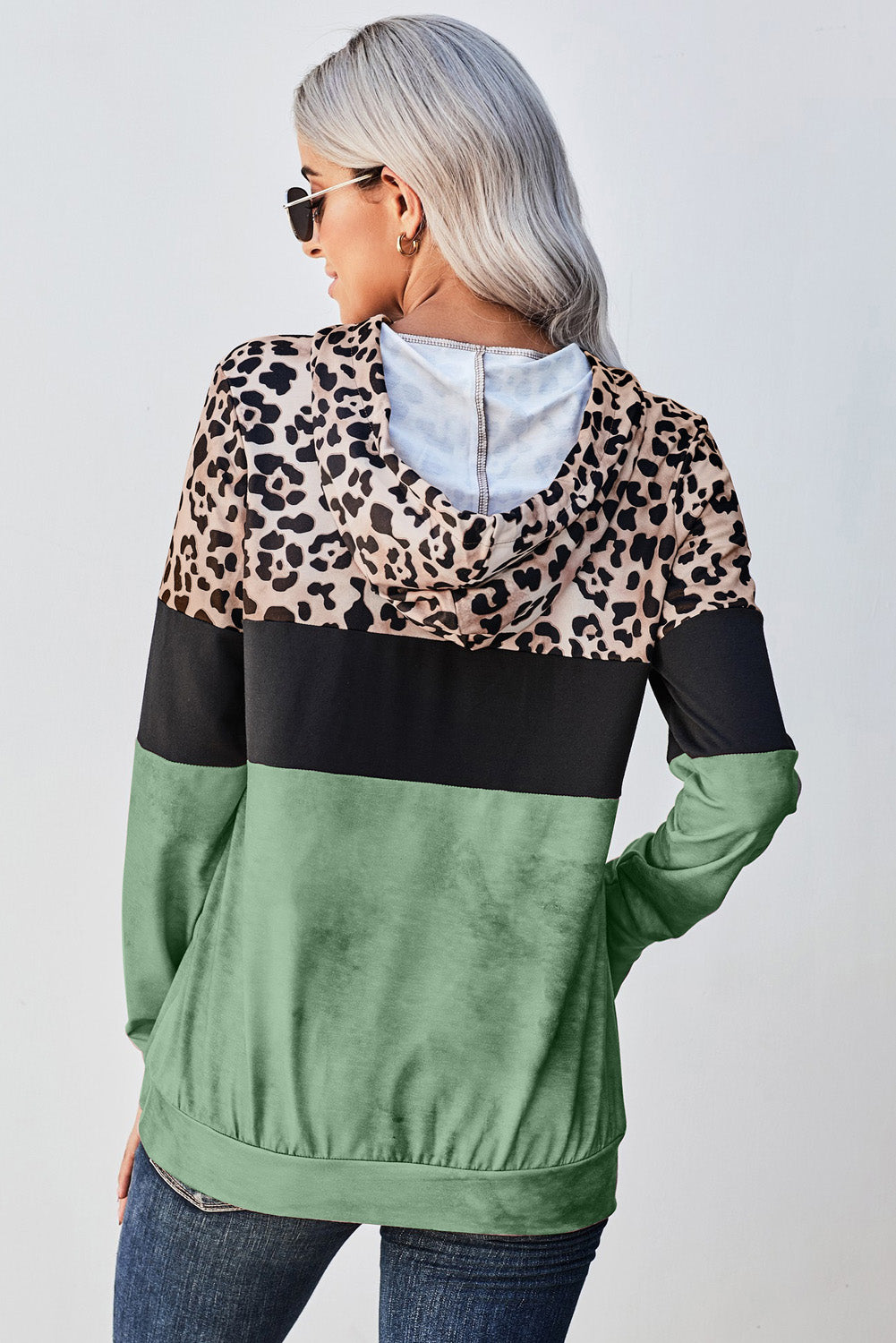 Green Leopard Tie Dye Colorblock Hoodie