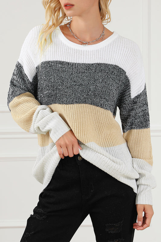 Multicolour Color Block Drop Shoulder Knit Sweater