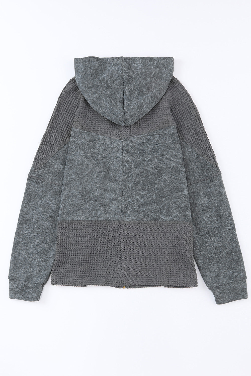 Gray Waffle Patchwork Vintage Washed Hooded Jacket