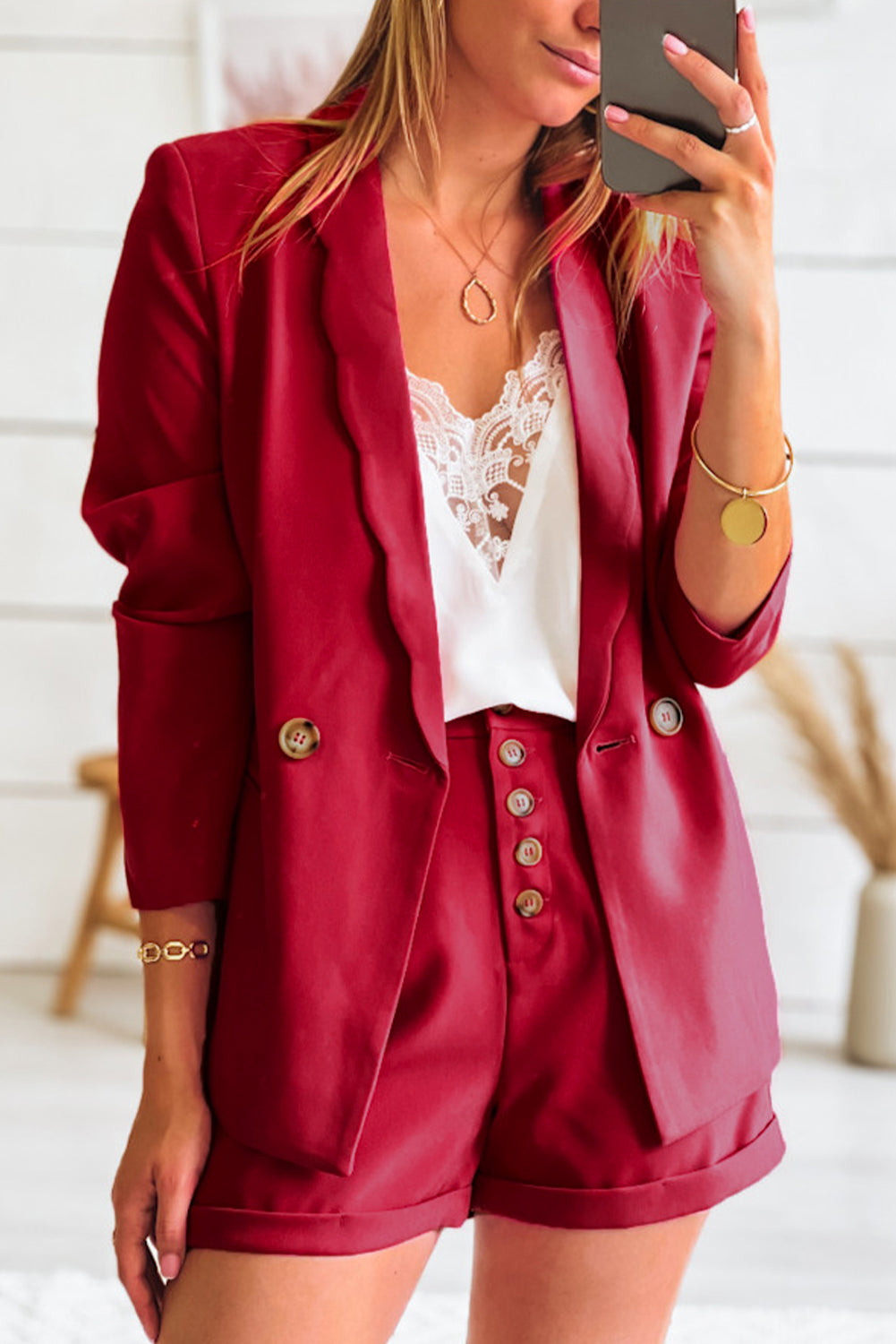 Rose Wavy Collar Single Button Blazer