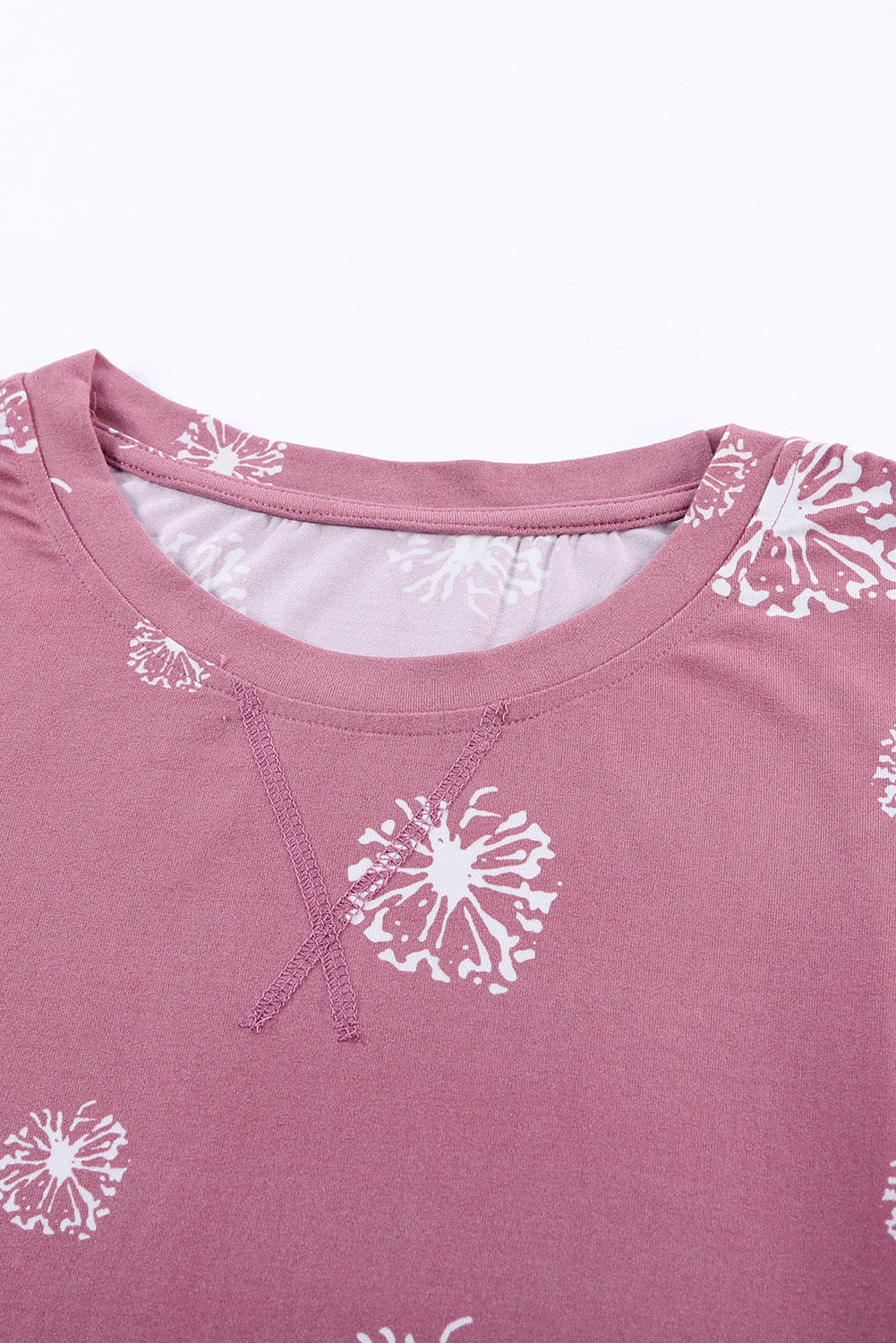 Pink Dandelion Print Crew Neck T-shirt