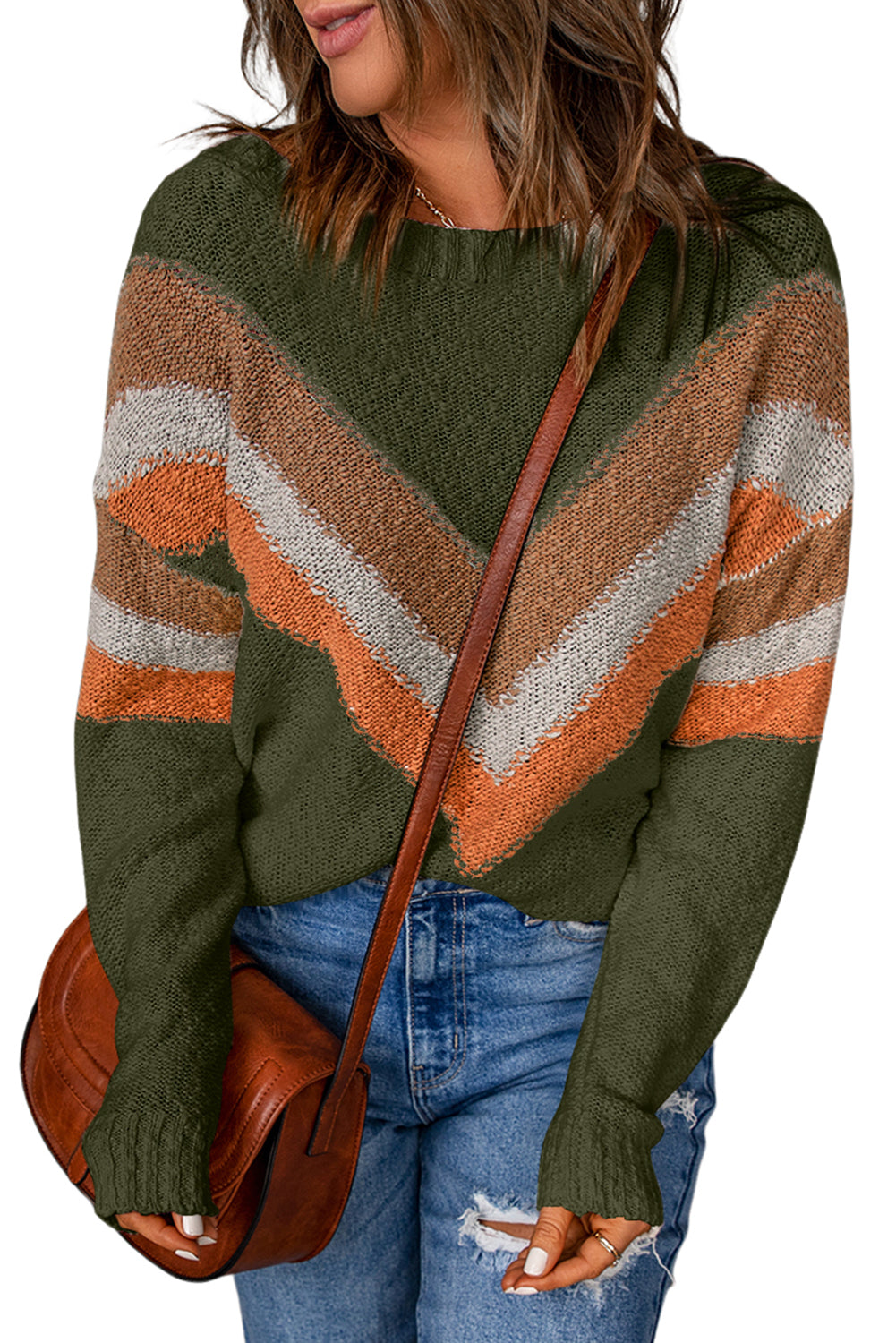 Multicolor Chevron Striped Drop Shoulder Sweater