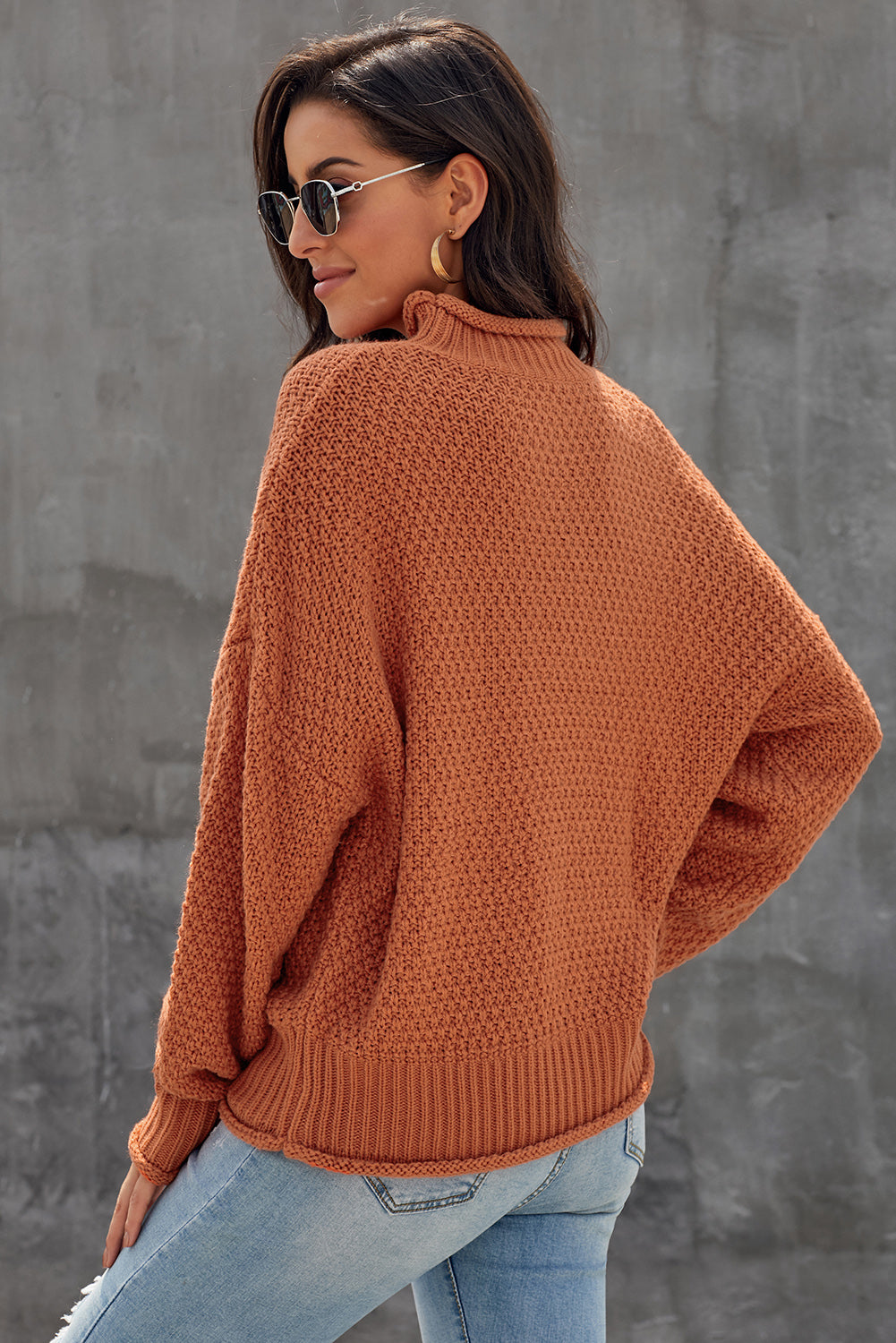 Orange Oversized Chunky Batwing Long Sleeve Turtleneck Sweater Emmeline s Fashion