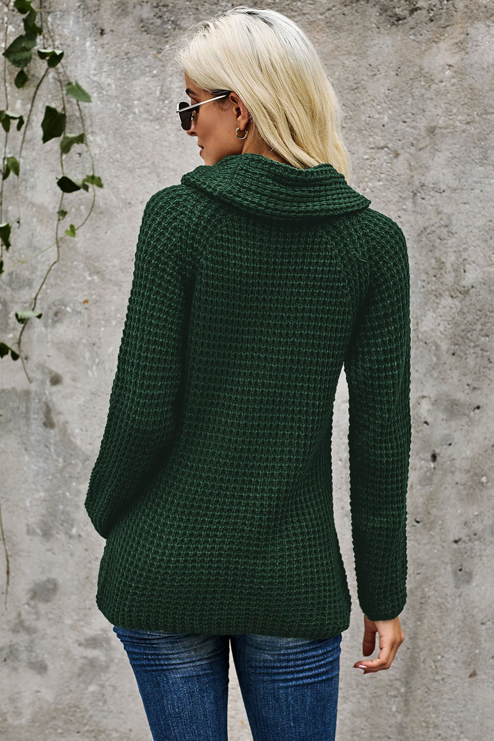 Olive Green Buttoned Wrap Turtleneck Sweater