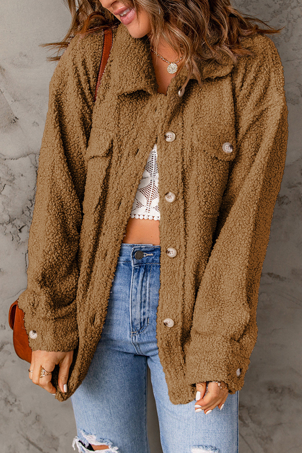 Brown Flap Pockets Button Front Jacket