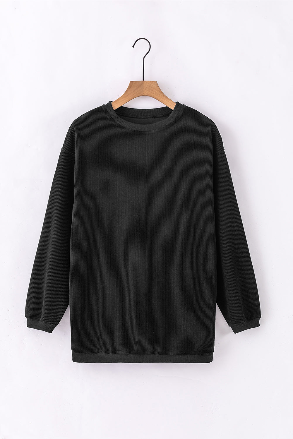 Black Ribbed Corded Oversized Sweatshirt