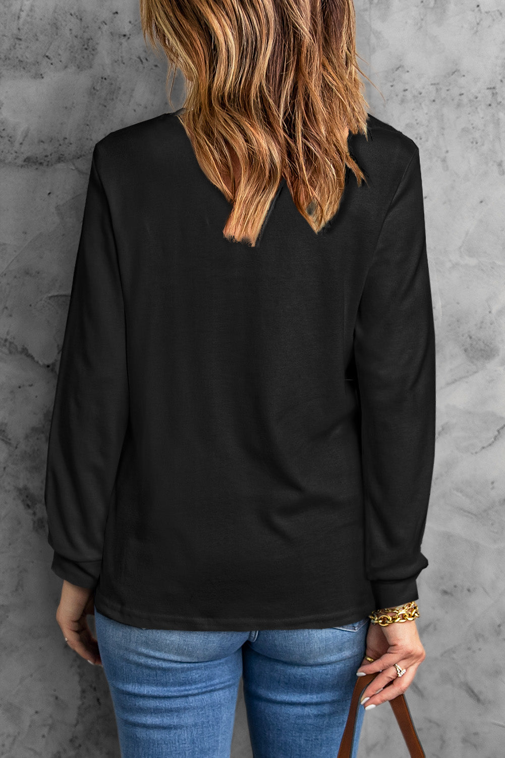 Black Plain Crew Neck Long Sleeve Top