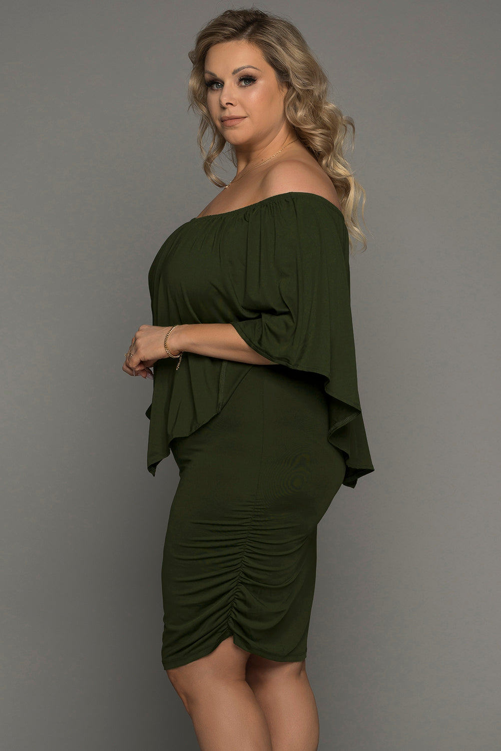 Plus size  Dressing Layered Army Green Mini Poncho Dress