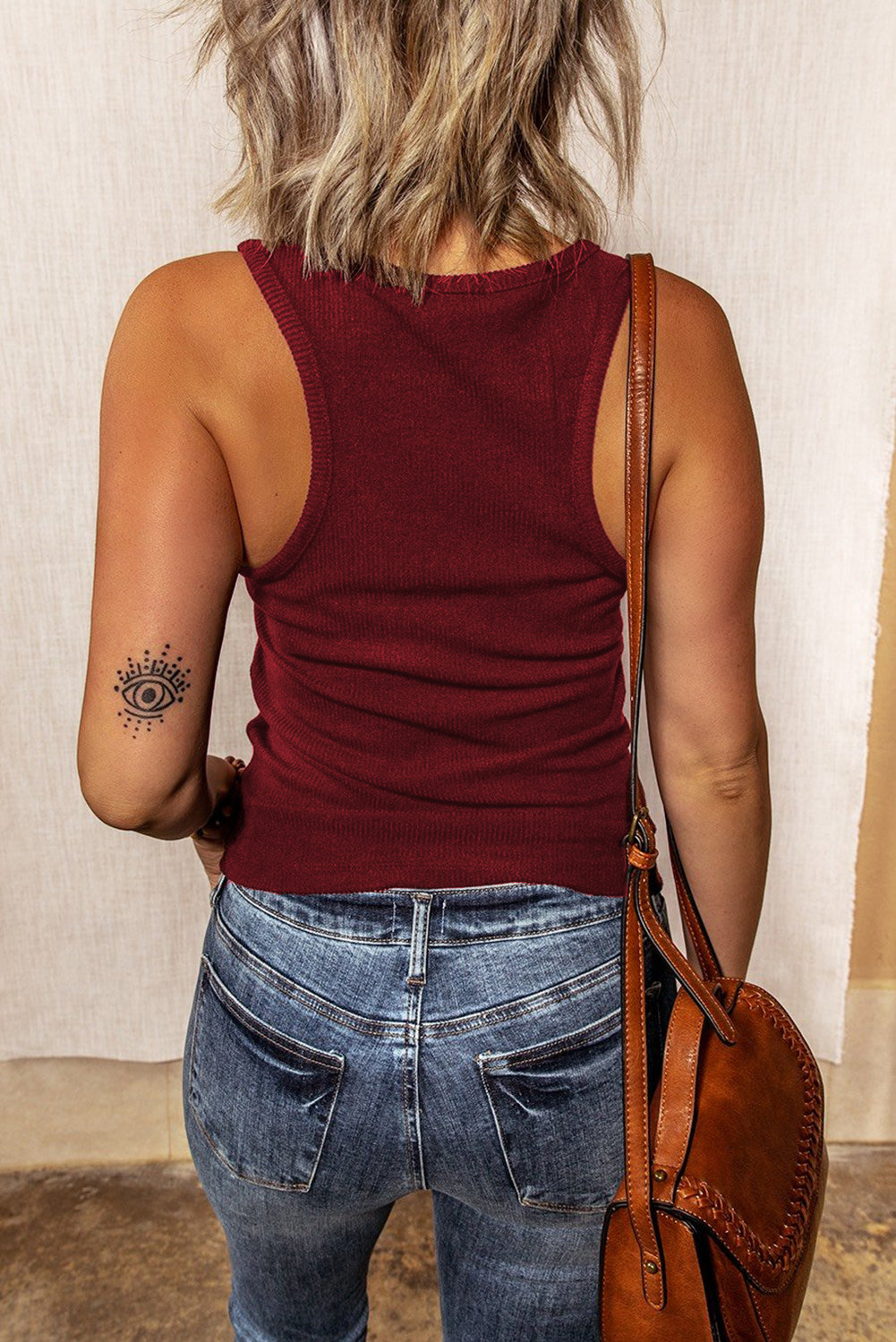 Fiery Red Buttoned Ribbed Tank