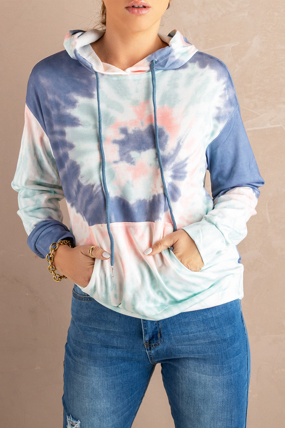 Multicolor Tie-dye Print Pullover Hoodie