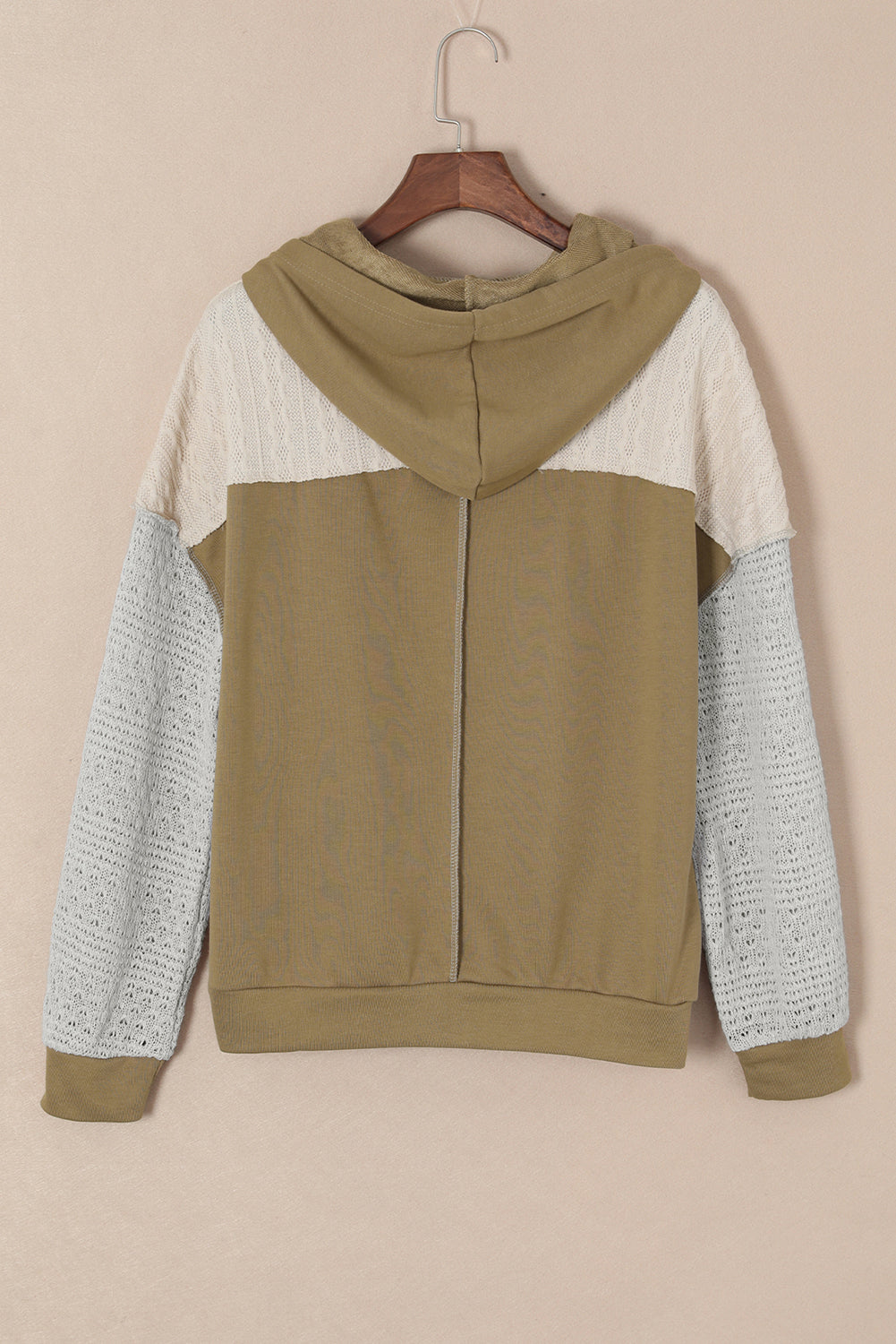 Brown Colorblock Patchwork Pullover Hoodie