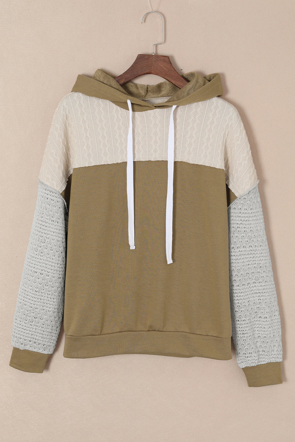 Brown Colorblock Patchwork Pullover Hoodie