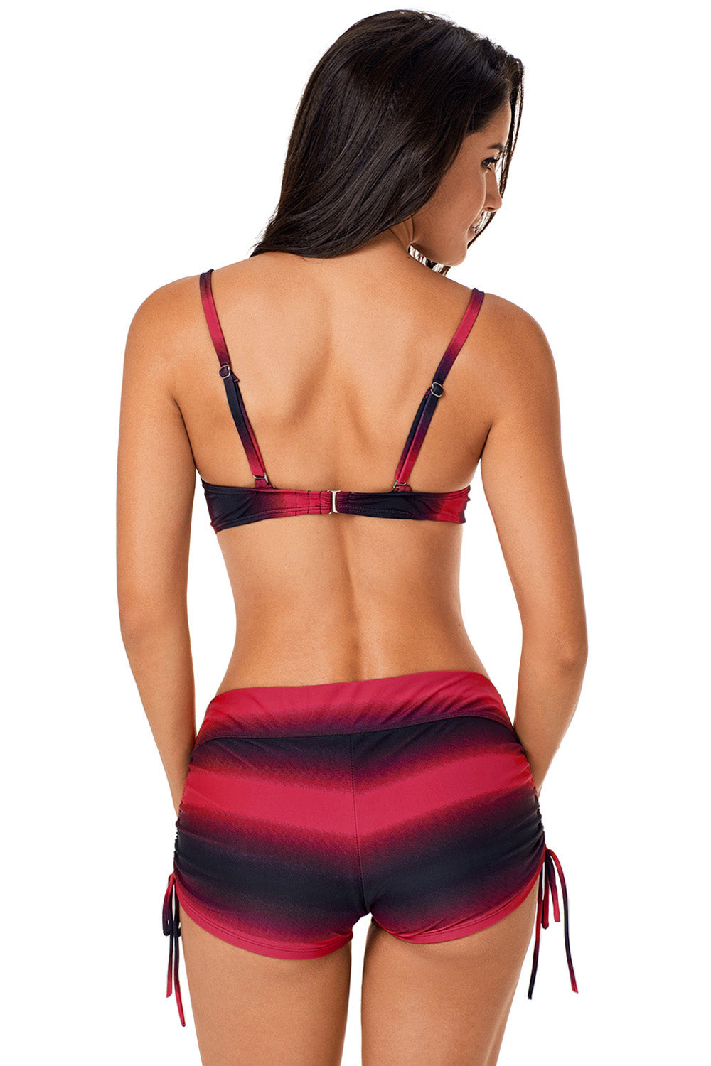 Fiery Red Black Ombre Shading Push Up Bikini and Boardshort