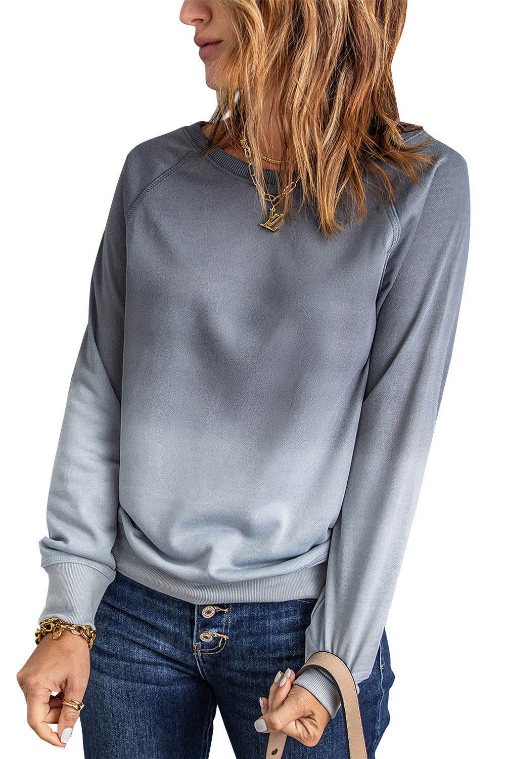 Gray Ombre Crewneck Long Sleeve Sweatshirt