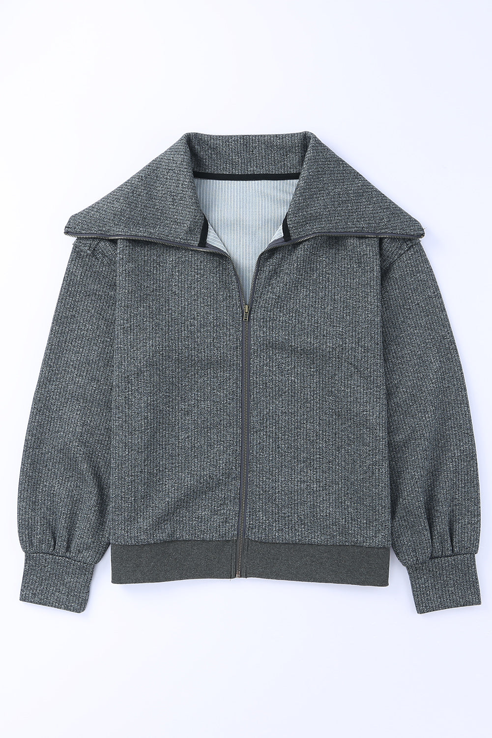 Gray Zip Front Cape Knit Jacket