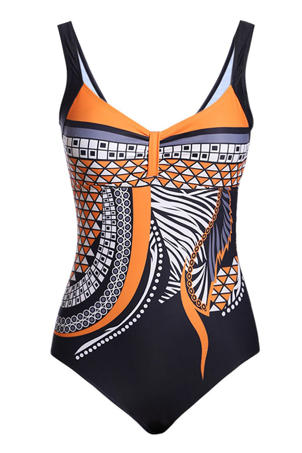 Orange Tribal Print One Piece Swimsuit