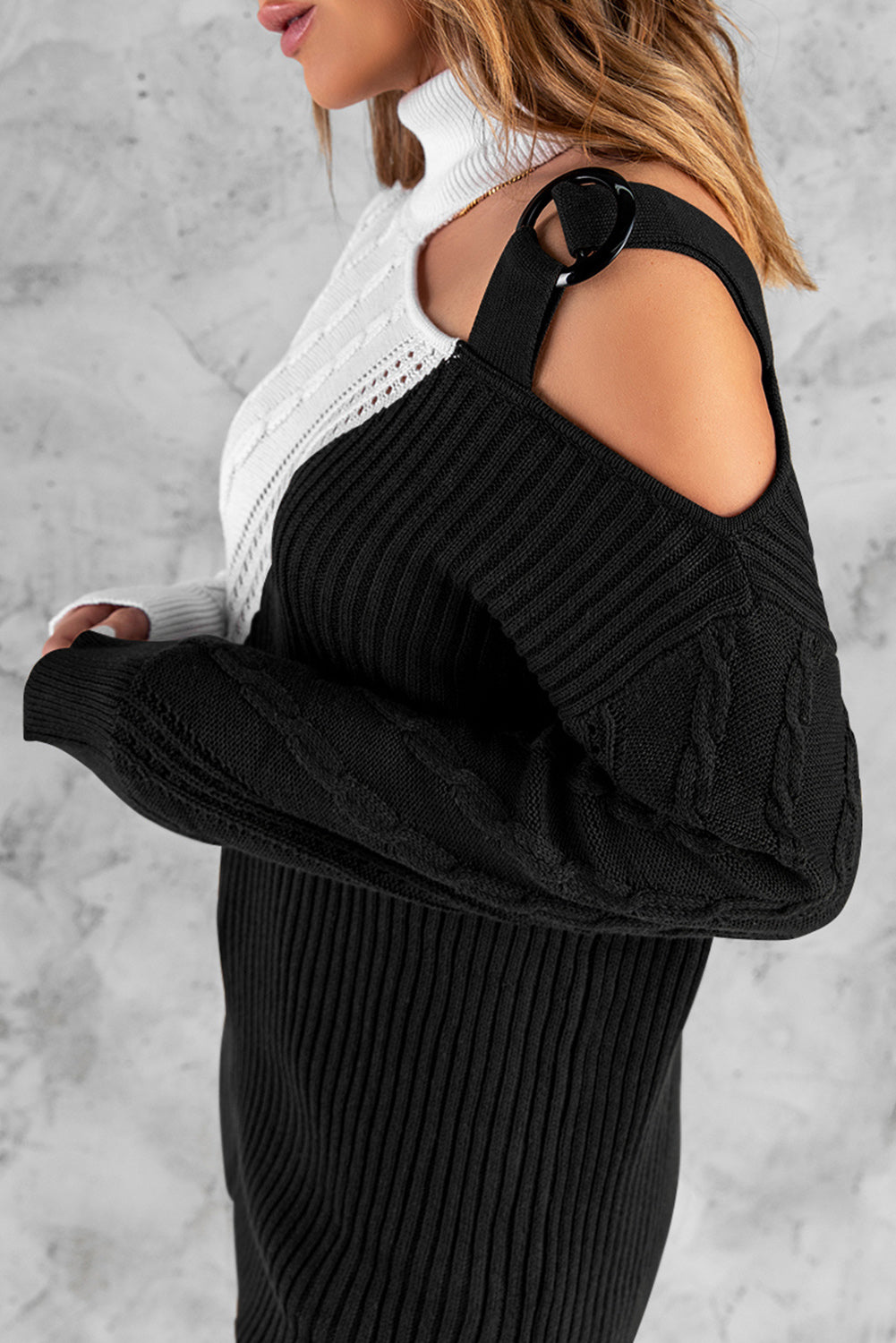 Black Turtleneck Cold Shoulder Sweater