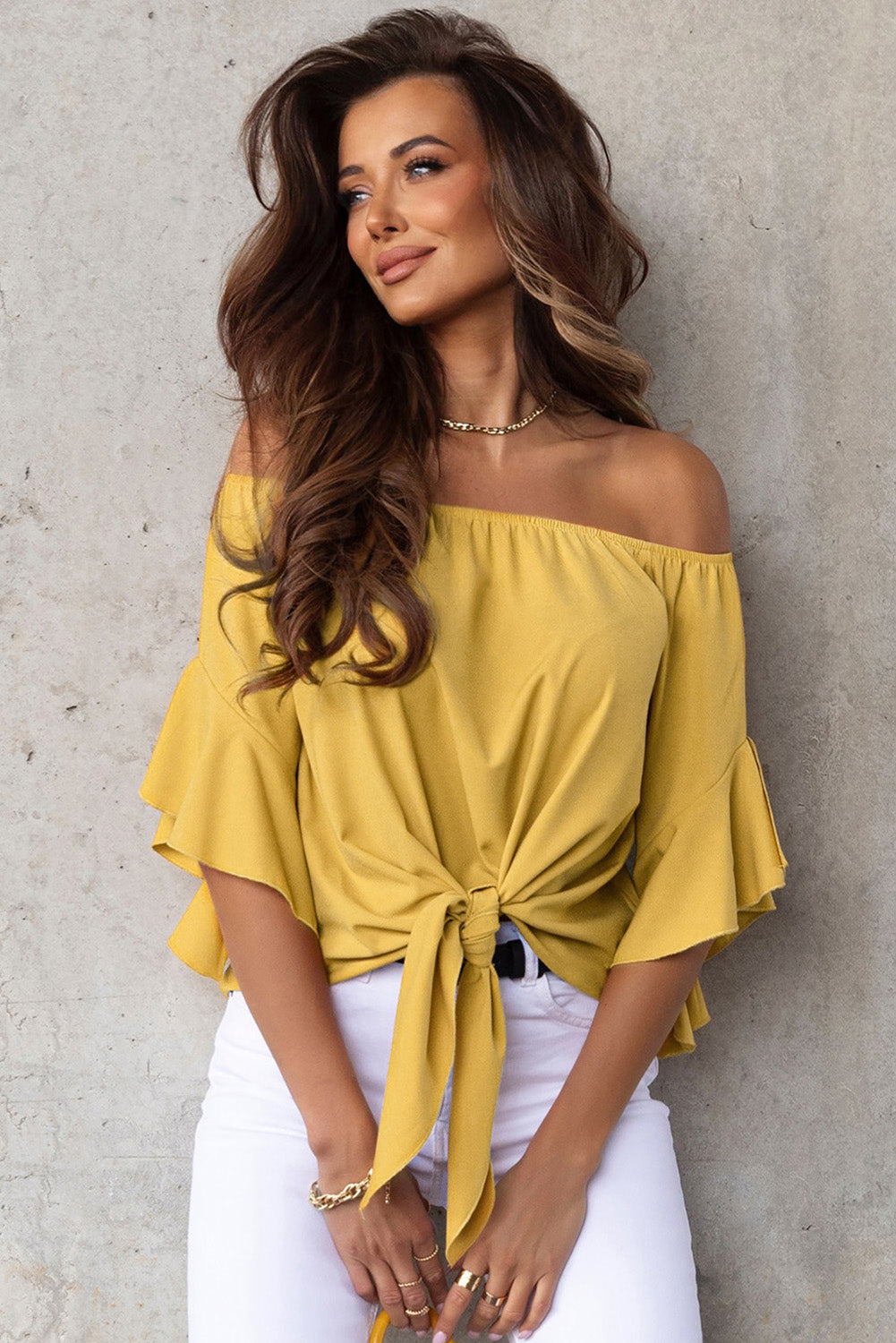 Yellow Solid Off the Shoulder Blouses