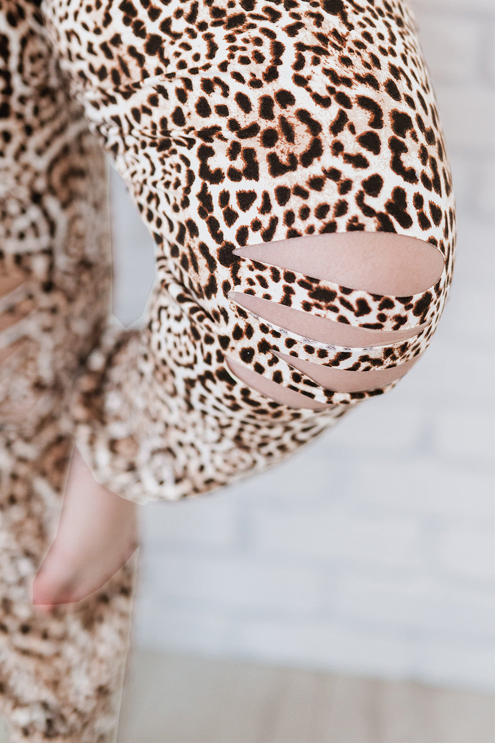 Leopard Print Ripped Drawstring Mid Waist Plus Size Pants