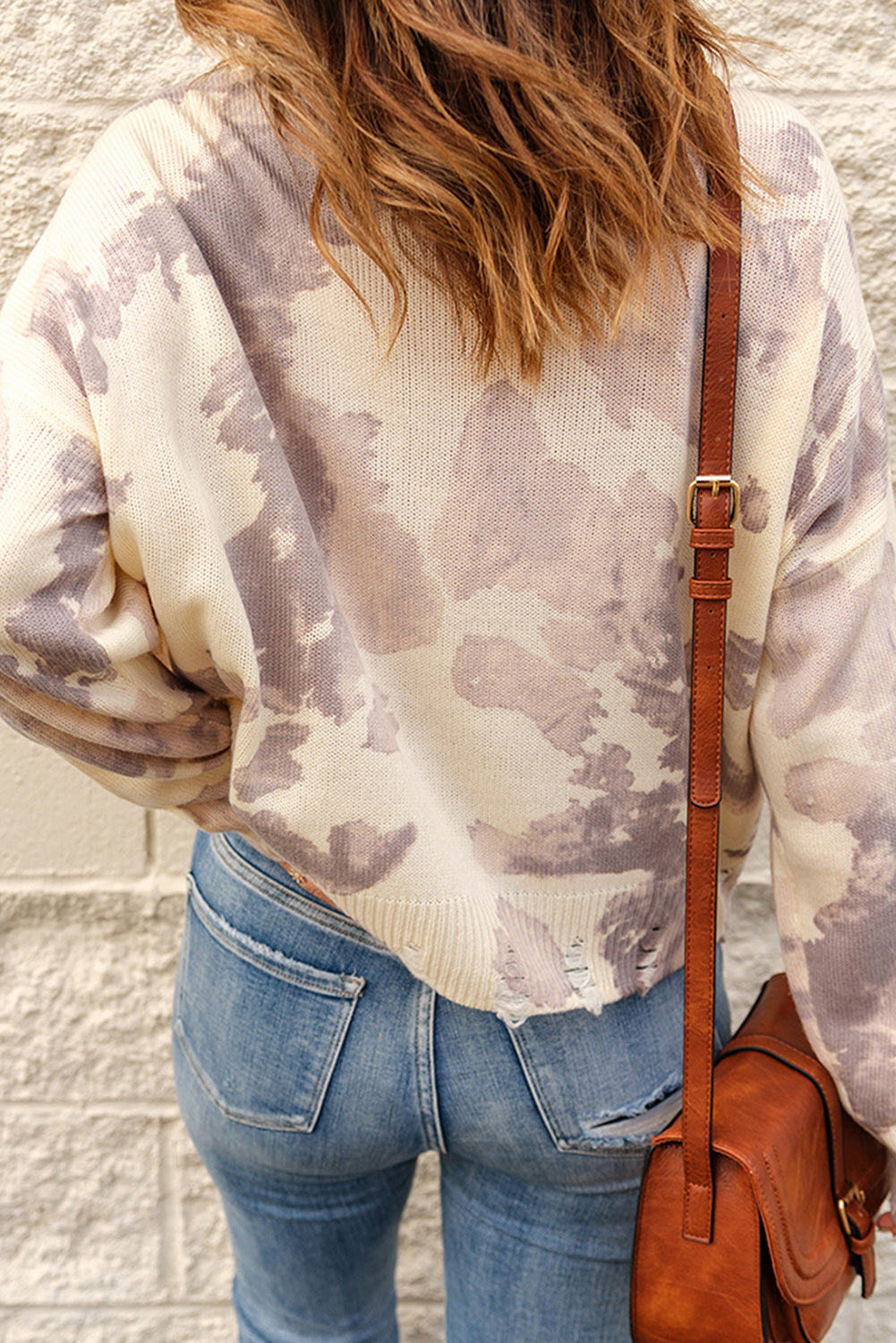 Beige Stain Washed Tie Dye Sweater