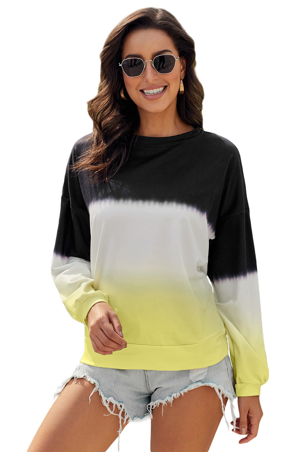 Black Color Block Tie Dye Pullover Sweatshirt