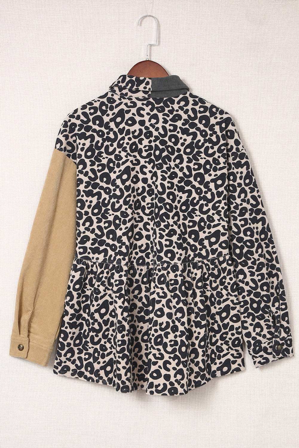 Leopard Colorblock Corduroy Shirt Jacket