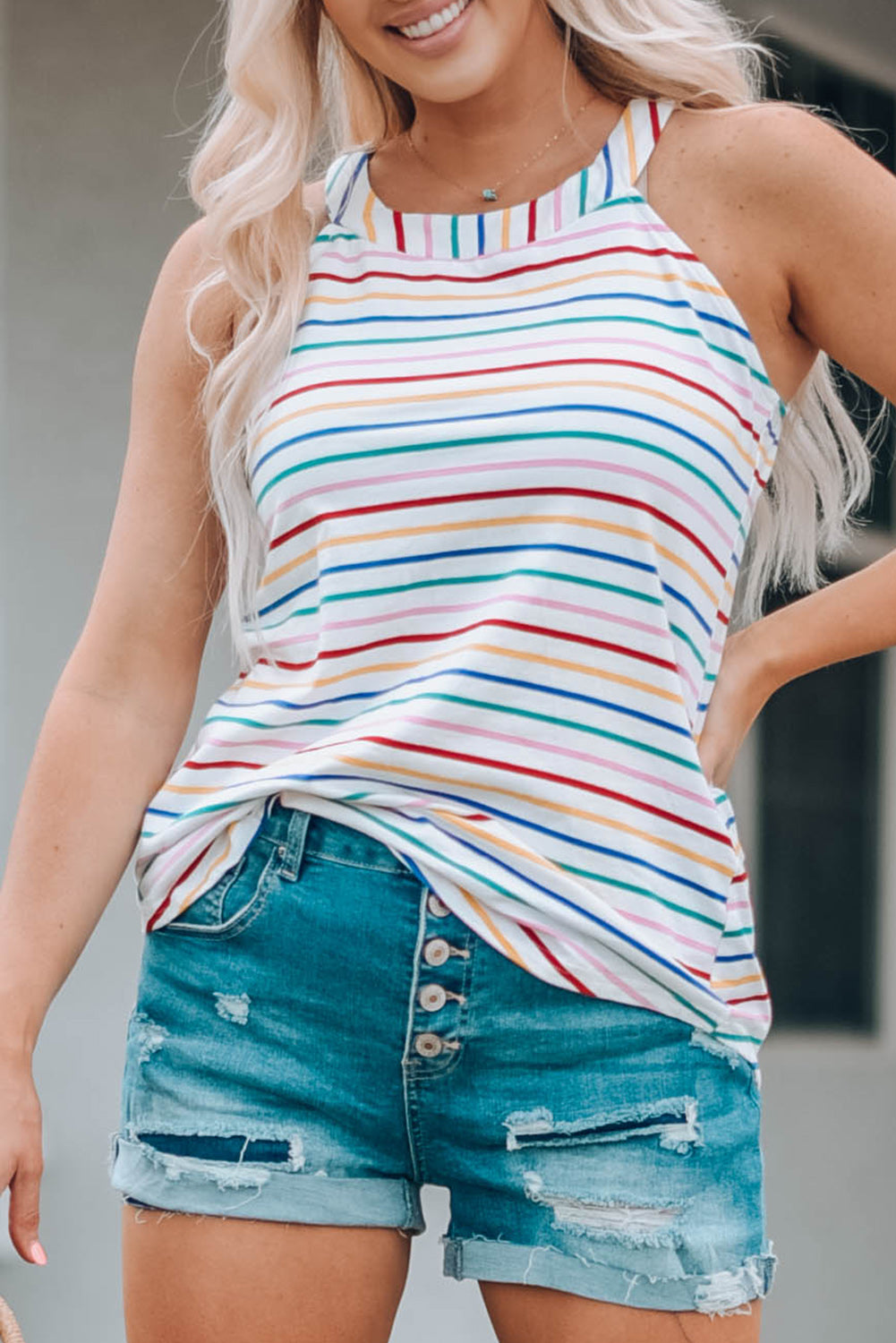 Colorful Striped Halter Tank Top