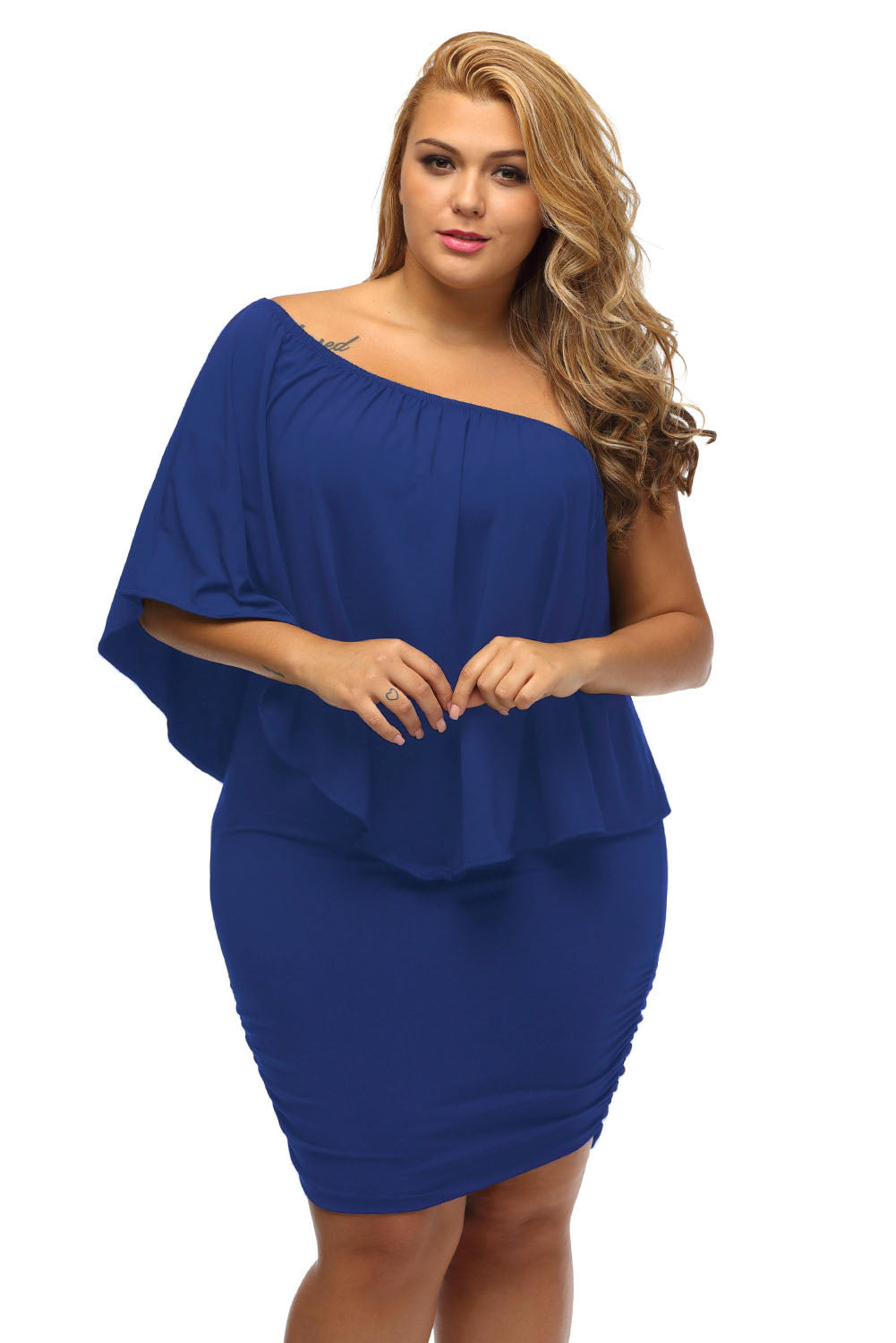 Plus size  Dressing Layered Blue Mini Poncho Dress