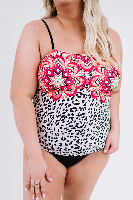 Leopard Tribal Print Bandeau Plus Size Tankini