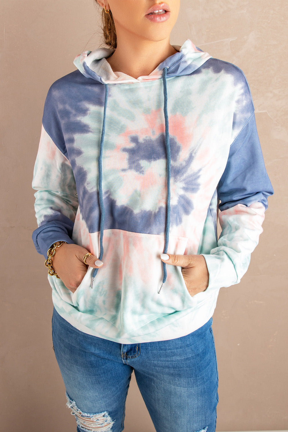 Multicolor Tie-dye Print Pullover Hoodie